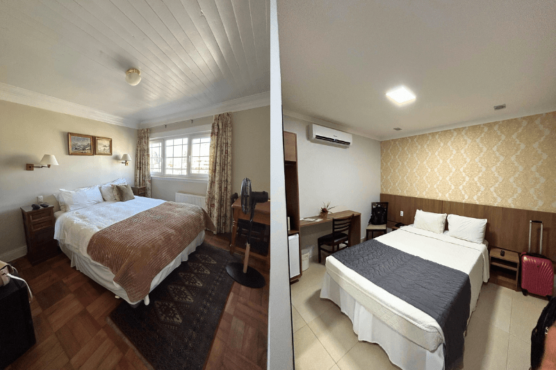 Quartos de hotel reservados no Chile e em Foz do Iguaçu