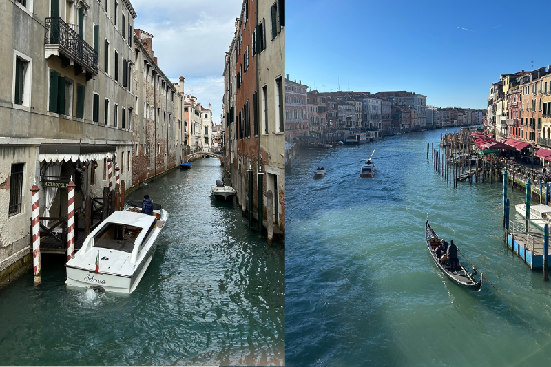 táxi aquático e gôndolas de Veneza